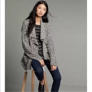 Eileen Fisher Draped Cardigan‎ Black/White Peruvian Cotton/Alpaca Size Medium
